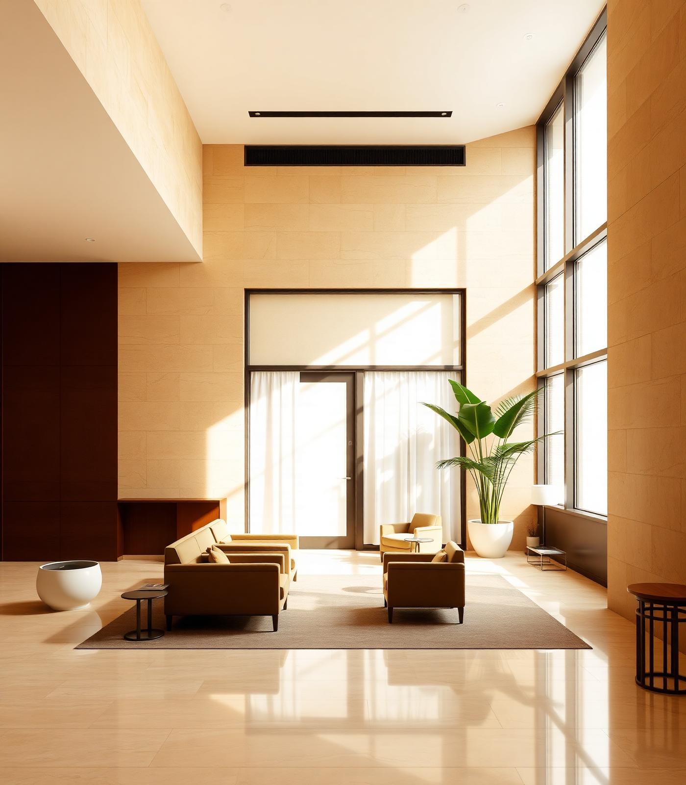 Lobby residencial luminoso